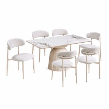 طاولة طعام سيراميك 6 كرسي M-030 WHITE/YELLOW