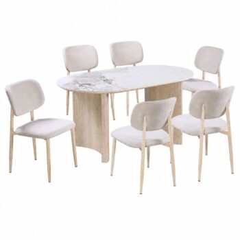 طاولة طعام سيراميك 6 كرسي M-031 WHITE/YELLOW