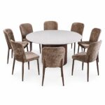 طاولة طعام بديل رخام دائري 8 كرسي M-036 BROWN/BROWN