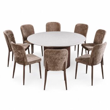 طاولة طعام بديل رخام دائري 8 كرسي M-036 BROWN/BROWN