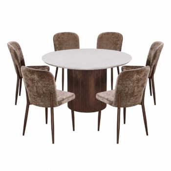 طاولة طعام بديل رخام دائري 6 كرسي M-036 BROWN/BROWN