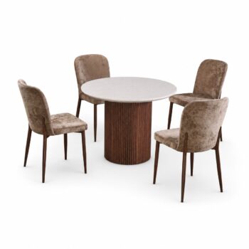 طاولة طعام بديل رخام دائري 4 كرسي M-036 BROWN/BROWN