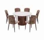 طاولة طعام رخام دائري 6 كرسي M-035 BROWN/BROWN