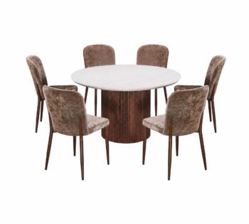 طاولة طعام رخام دائري 6 كرسي M-035 BROWN/BROWN