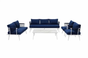 طقم كنب المنيوم 7شخص 211073 WHITE BLUE - درة السجايا