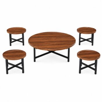 طقم شاي خشب ارضي دائري 1+4 TS120 BROWN B - درة السجايا