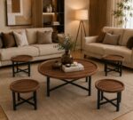 طقم شاي خشب ارضي دائري 1+4  TS120 BROWN B – 7300201 – صورة 1.jpg