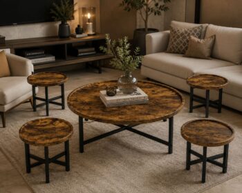 طقم شاي خشب ارضي دائري 1+4 TS120 BROWN A - درة السجايا