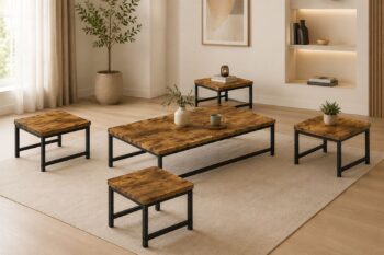 طقم شاي خشب ارضي مستطيل 1+4 TS115 BROWN A - درة السجايا