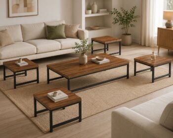 طقم شاي خشب ارضي مستطيل 1+4 TS115 BROWN B - درة السجايا