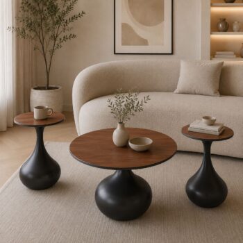 طقم شاي سيراميك دائري 1+2 SHS-037 LIGHT BROWN - درة السجايا