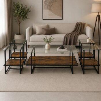 طقم شاي خشب زجاج مستطيل 1+4 C160 BROWN A - درة السجايا