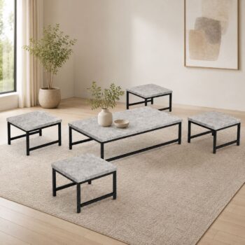 طقم شاي خشب ارضي مستطيل 1+4 TS115 GREY - درة السجايا
