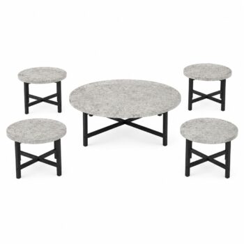 طقم شاي خشب ارضي دائري 1+4 TS120 GREY - درة السجايا