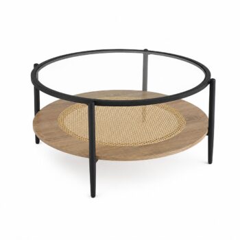 طاولة شاي خشب زجاج دائري C179C WOOD 9090 - درة السجايا