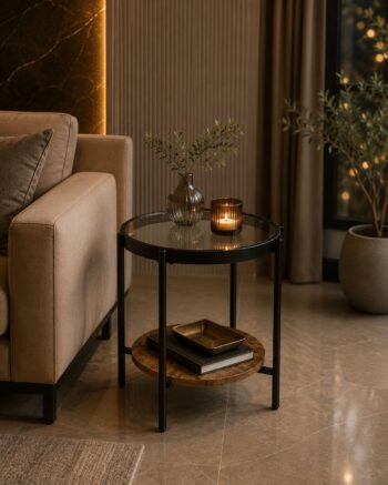 خدمه مفرد خشب زجاج دائري 4545 C159S BROWN A - درة السجايا