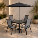 طاوله طعام مع مظله 4 كرسي AMS1839-U240 BLACK - درة السجايا