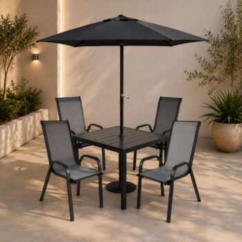 طاوله طعام مع مظله 4 كرسي AMS1839-U240 BLACK - درة السجايا