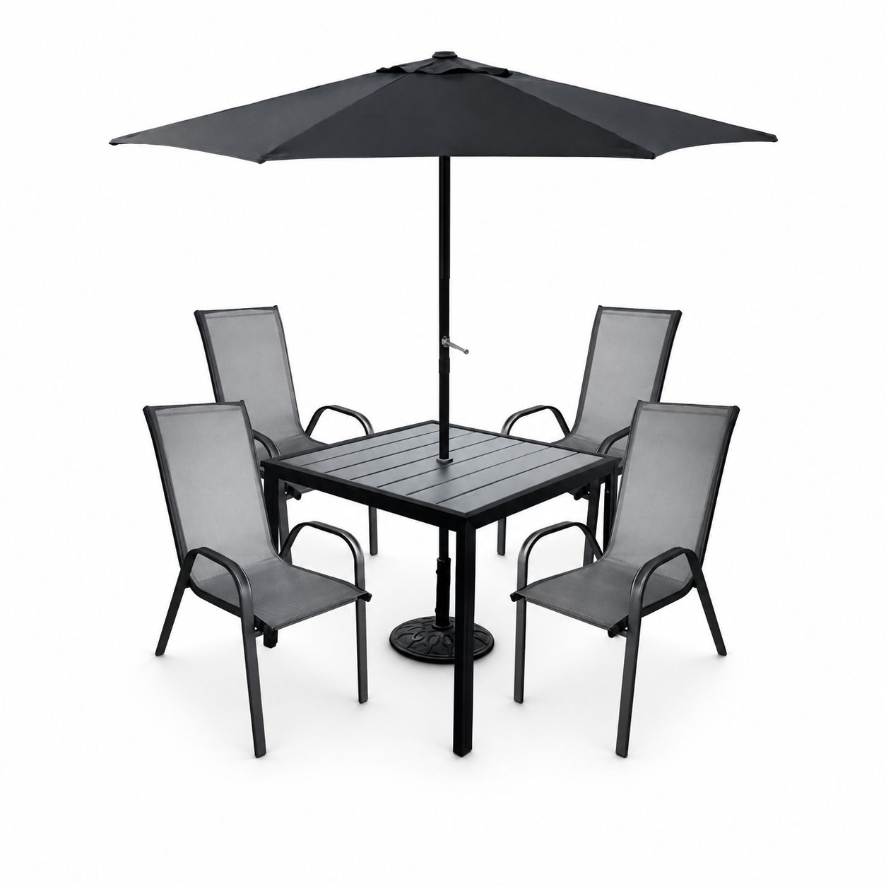 طاوله طعام مع مظله 4 كرسي AMS1839-U240 BLACK - 8100017 - صورة 2.jpg طاوله طعام مع مظله 4 كرسي AMS1839-U240 BLACK - درة السجايا
