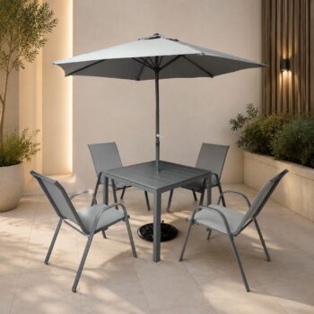 طاوله طعام مع مظله 4 كرسي AMS1839-U240 GREY - درة السجايا