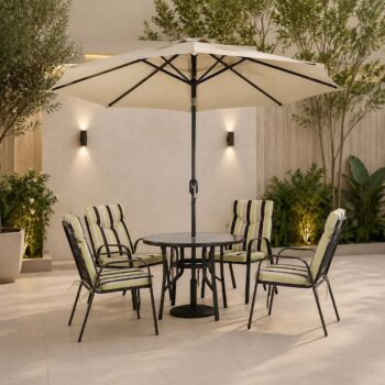 طاوله طعام مع مظلة 4 كرسي FH-02-120 DARK GREY - درة السجايا