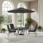 طاوله طعام مع مظلة 4 كرسي FH-04-120 DARK GREY - درة السجايا