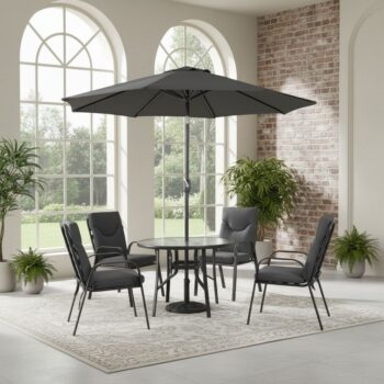 طاوله طعام مع مظلة 4 كرسي FH-04-120 DARK GREY - درة السجايا